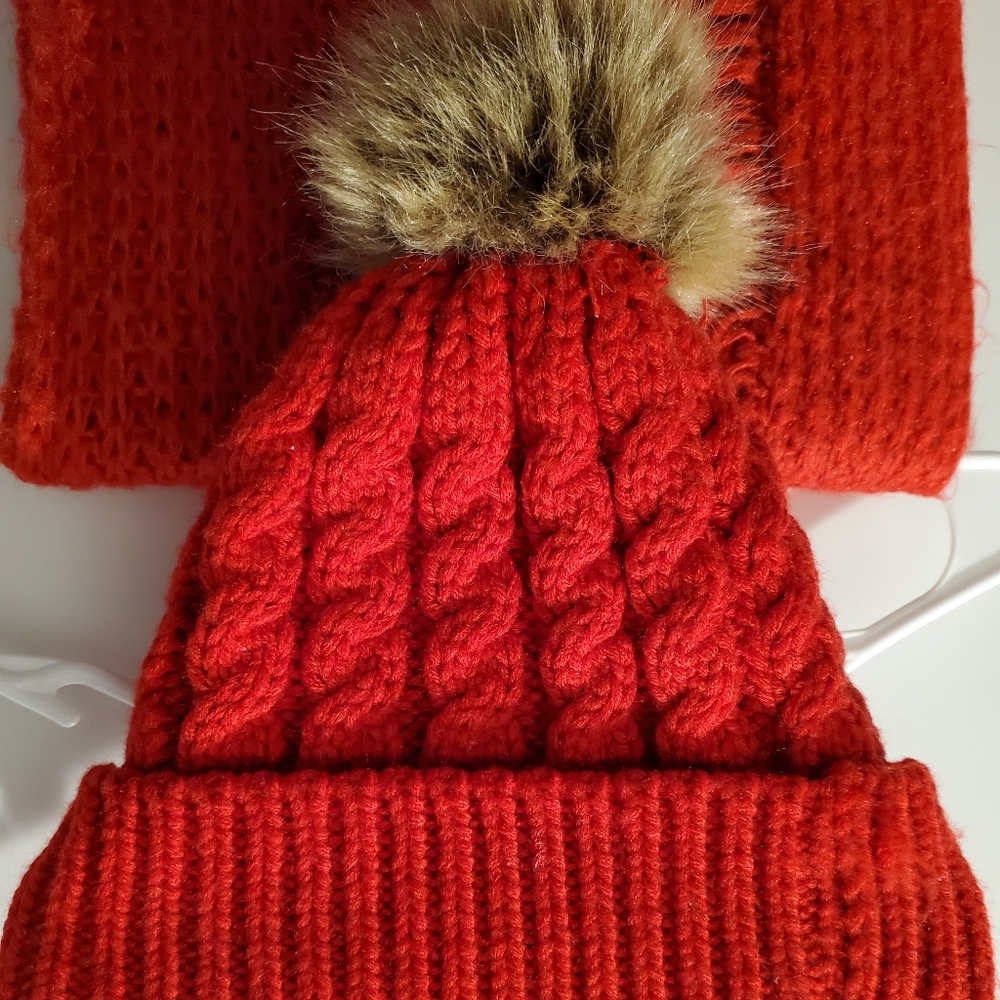 Red Beanie and Scarf